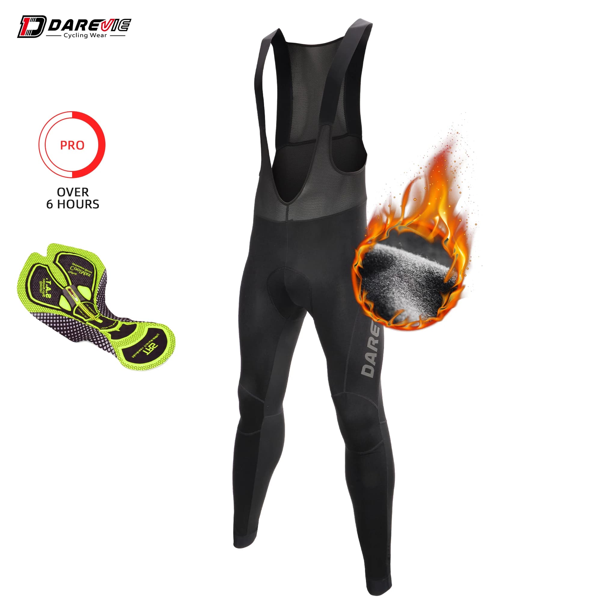 DAREVIE Collant con bretelle da ciclismo Inverno PRO Livello Impermeabile antivento Pile termico Gel Pad Pantaloni con bretelle da ciclismo Pantaloni da bici caldi e caldi