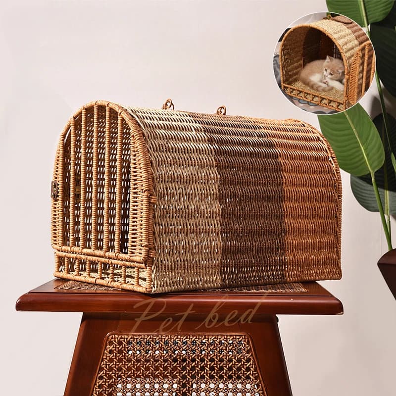 Gabbia per gatti in Rattan trasportino per gatti portatile nido per gatti cestino per gatti gabbia per animali domestici montata su veicolo borsa per gatti da viaggio borsa per animali domestici