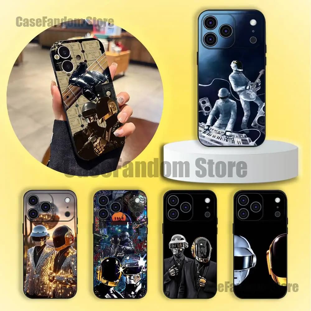 Cover Morbida Black D-Daft P-Punk Band for iPhone 17, 16, 15, 14, 13, 12, 11, Pro, Max, Plus