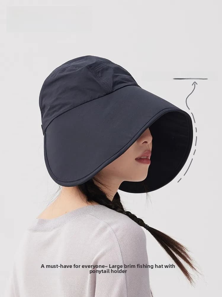 Lightweight Sun Protection Fishing Cap Women's Summer New Style Hat Strong Windproof Large Brim Can Tie up Tail Casual Nylon