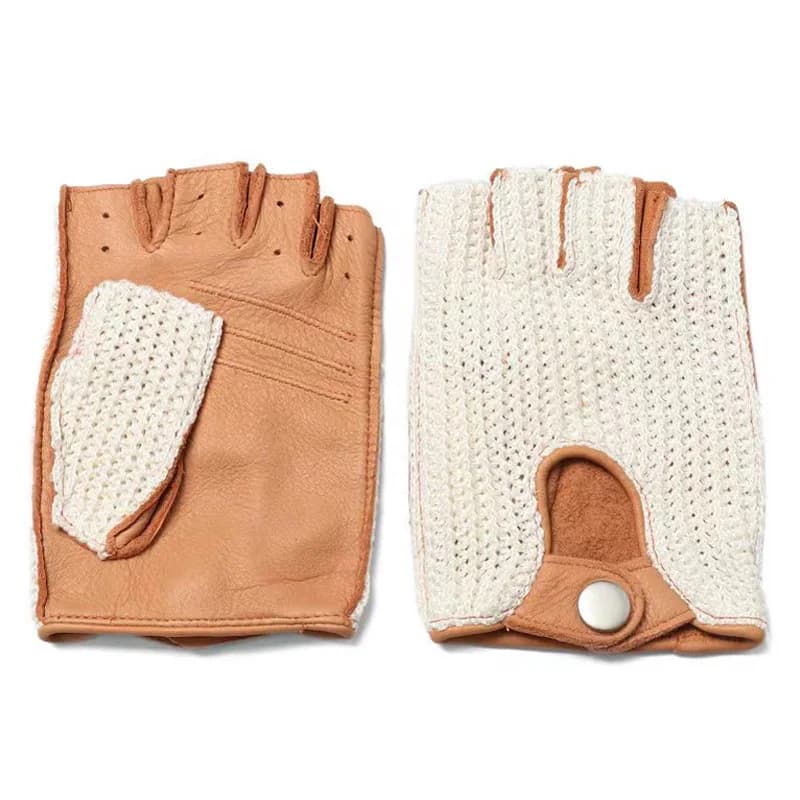 Men's Air Soft Dairy Leather Gloves Men's Lomotive Knit Outdoor Cycling Riding without fingers Luvas removable gym Guantes