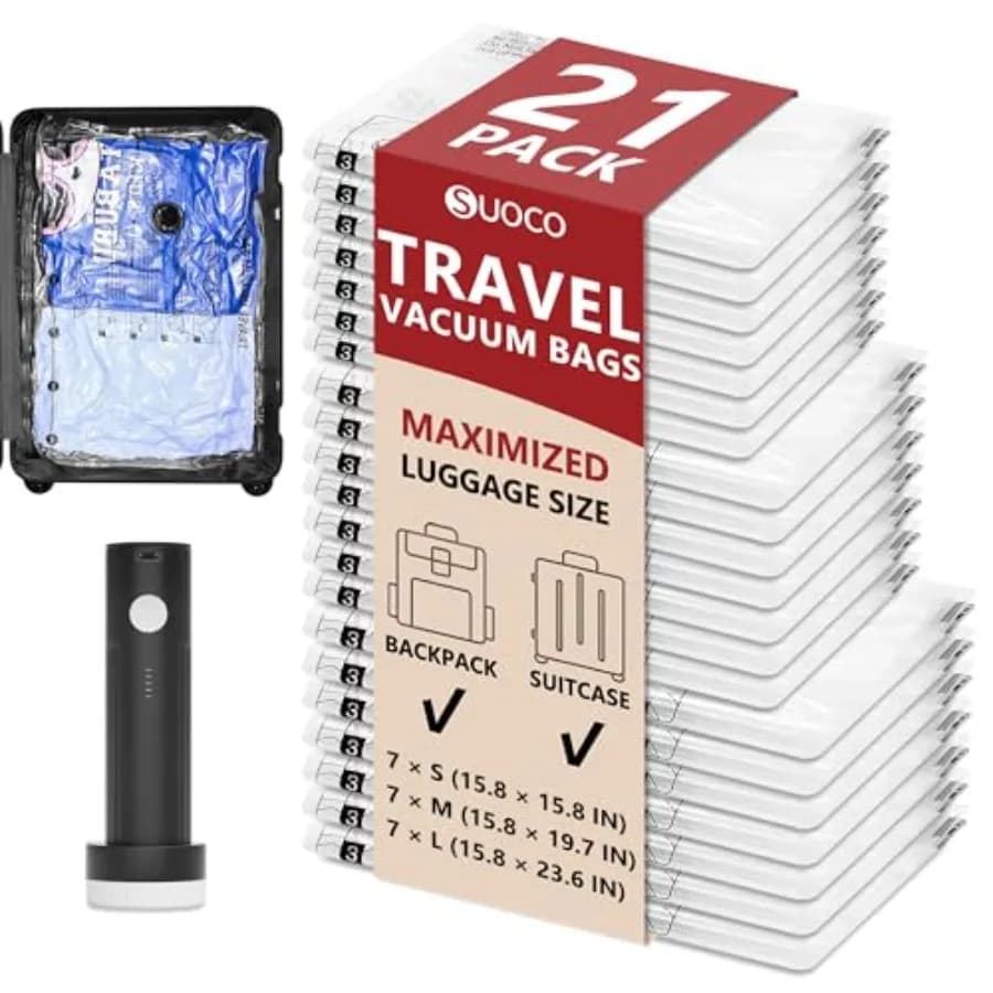 Sacchetti Sottovuoto da Viaggio per Vestiti con Pompa Elettrica Ricaricabile, Cubi di Compressione Organizzatori per Valigie e Bagagli