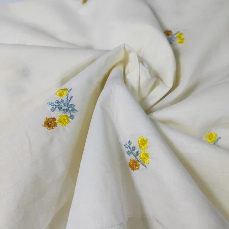 Polyester Cotton Fabric Embroidered Flowers White Shirt Skirt Sewn Clothes Tablecloth DIY Fabric