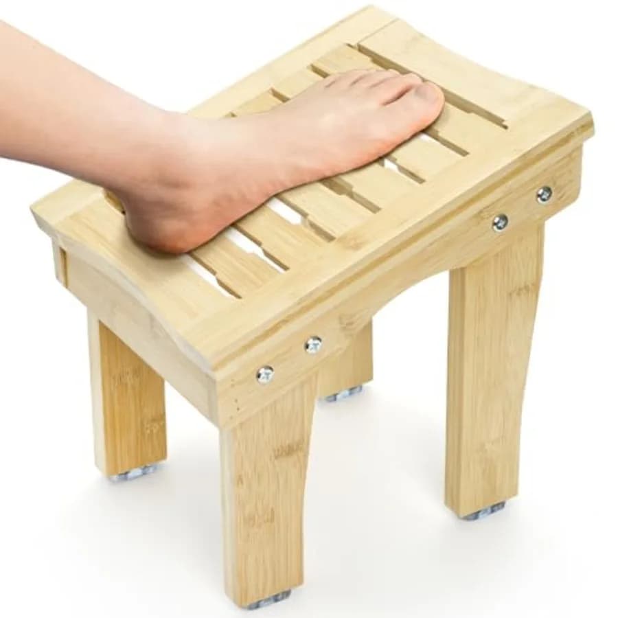 Shower Stool for Shaving Legs, 12 Inch Bamboo Shower Foot Rest, Non-Slip Bath Foot Step Bench, Waterproof Small Shaving Stool f
