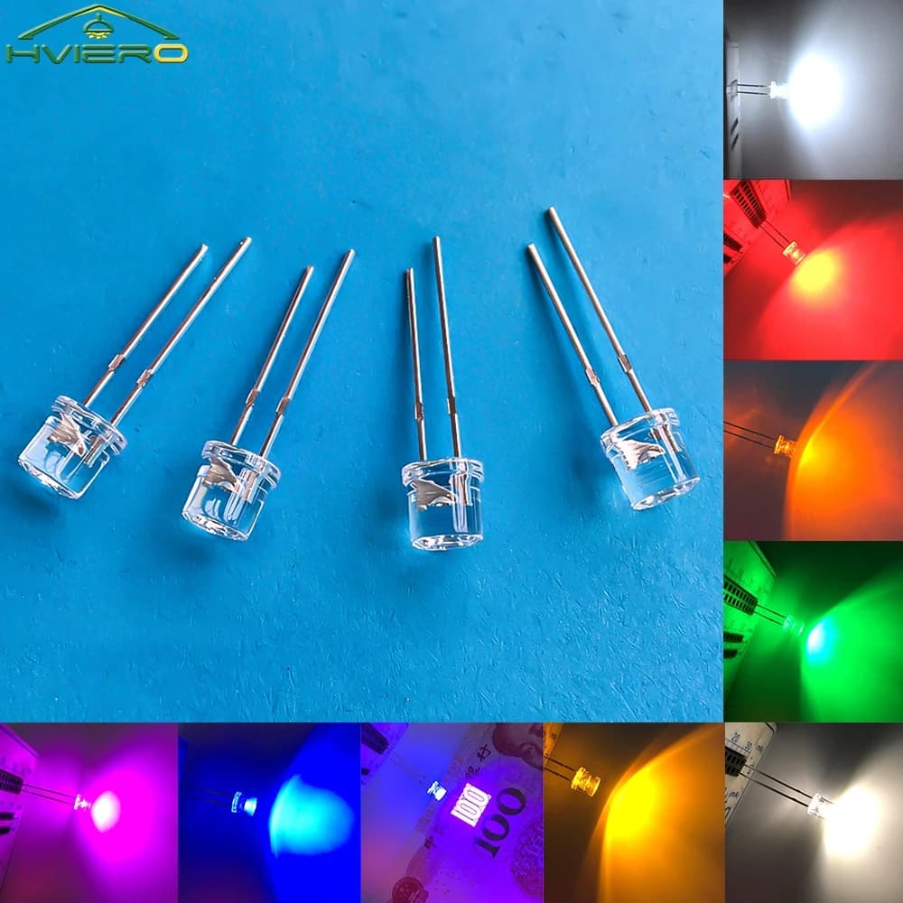 10 PZ 5mm Flat Top Diodo Emettitore Illuminazione A LED Grandangolo Lampadine Ultra Luminose Bianco Giallo Decorazione Cartellone Lampade Atmosfera