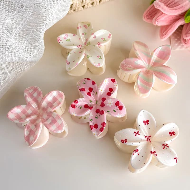 Fermaglio per capelli a forma di fiore per donna e ragazza, fermagli rosa alla moda, fermaglio a fiocco scozzese, forcine a ciliegia, accessori per capelli femminili