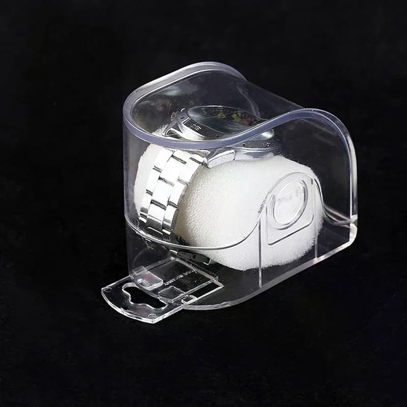 Protective case for display of plastic watches with 1 piece transparent arc box