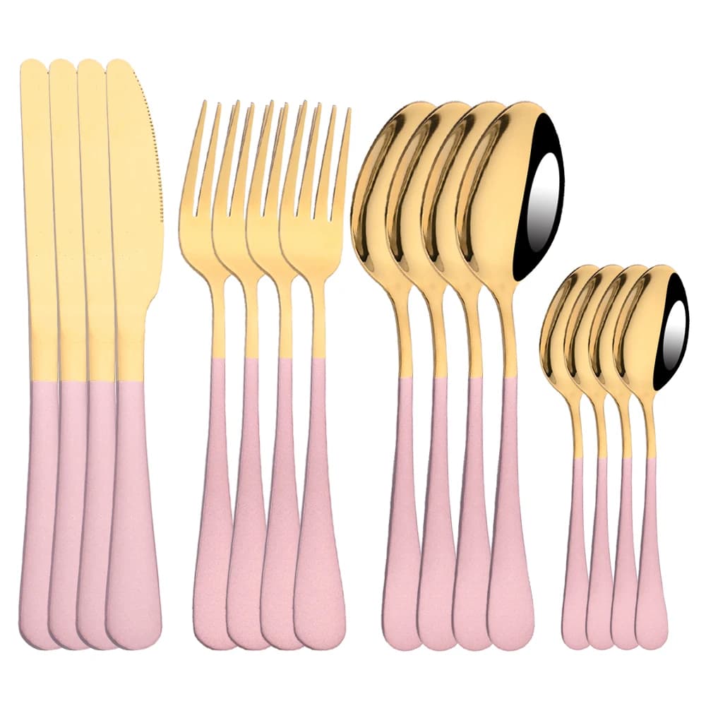 Set di posate in oro rosa Set di stoviglie in acciaio inossidabile 16 pezzi coltelli forchette cucchiai da caffè Set di posate Set di stoviglie da cucina per la cena