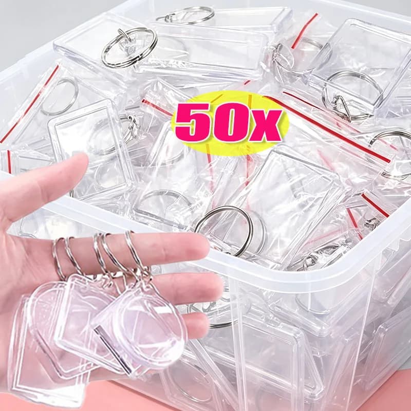50Pcs Clear Acrylic Blank Photo Keychains Custom Picture Frame Keyring with Split Ring DIY Personalized Key Holder Accessories