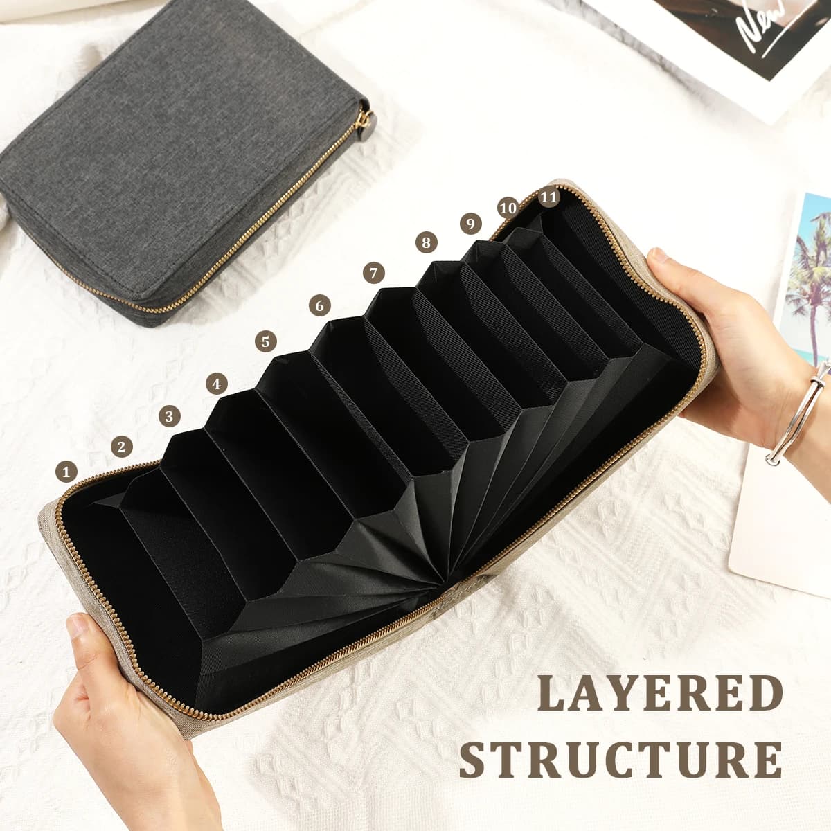 Borsa portaoggetti circolare per ferri da maglia Borsa portaoggetti multitasche per kit di strumenti per maglieria Borsa portaoggetti portatile per accessori da cucito