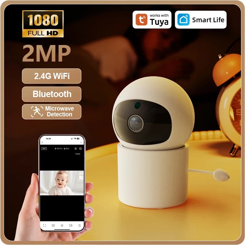 Monitor per Bambini Danmini C12, Telecamera di Sicurezza WiFi Tuya 2MP con Angolo di Visione 120° ° Monitor per visione notturna a infrarossi grandangolare HD