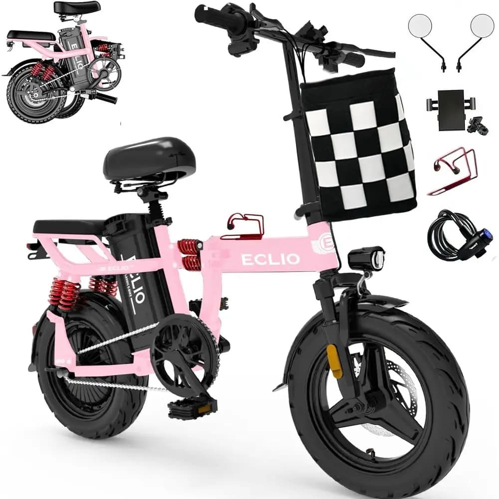 Bicicletta Elettrica con Motore da 800W, 25MPH, Batteria 48V 14Ah, Autonomia 55 Miglia, Ruote da 14'', E-Bike Leggera per Adulti