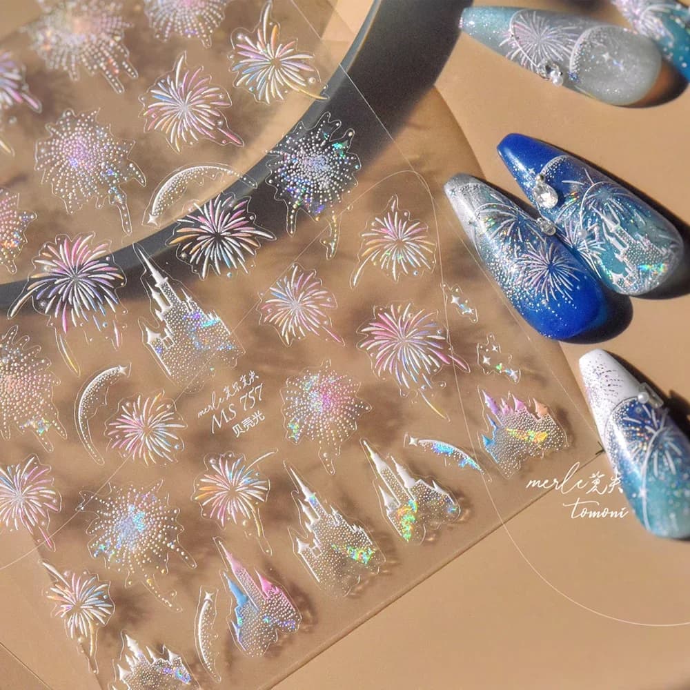 5D Colorful Shiny Firework Glitter Castle Nail Art Sticker Festival Party Sparkle Burst Self Adhesive Decoration Manicure Decal