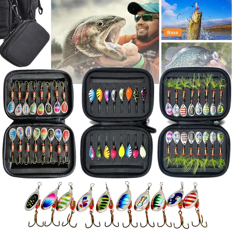 16PCS Metal Spoon & Spinner Hard Fishing Lures with EVA Storage Box, Casting Tackle for Bass, Pike & Trout Fishing