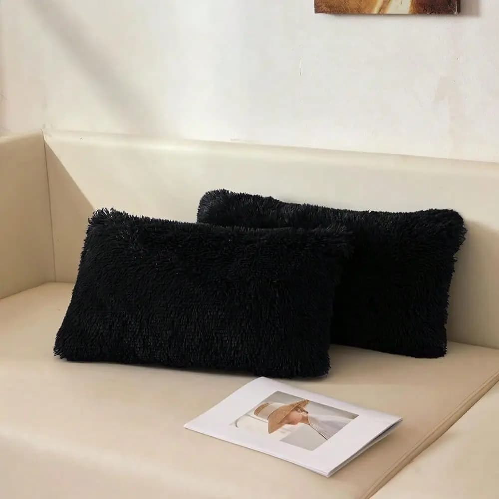 Set di 2 Copricuscini Lombari in Finta Pelliccia Soffice 12x20, Federe Morbide e Pelose con Cerniera, Cuscini Lunghi in Stile Rustico