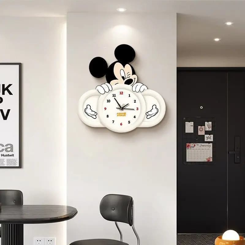 Mickey Mouse Wall Clock Living Creative TV Kids Room Wall Clock New Wall Clock for Simple and Modern Restaurant, Quiet, Gift