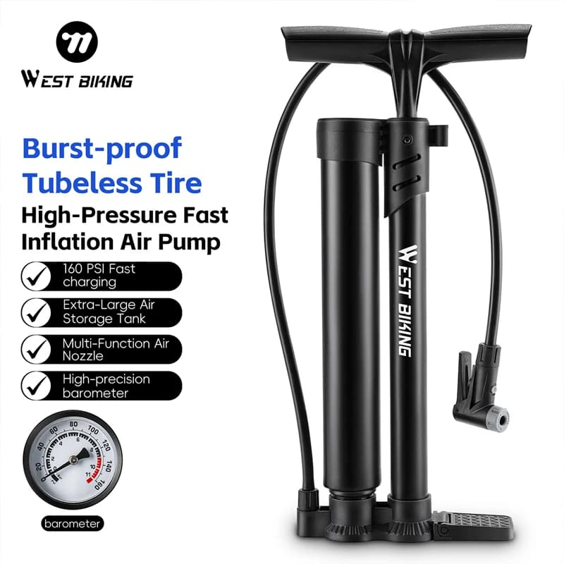 Pompa per Bicicletta WEST BIKING 160PSI, Portatile con Gonfiaggio Rapido, Manometro, Valvole Presta e Schrader, per E-Bike, MTB e Bici da Strada