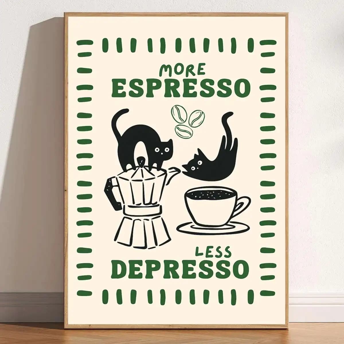 1pc Funny Espresso Cats Canvas Wall Art Poster, Frameless Coffee Bean & Cats Prints Wall Art for Coffee Shop, Kitchen Decorti
