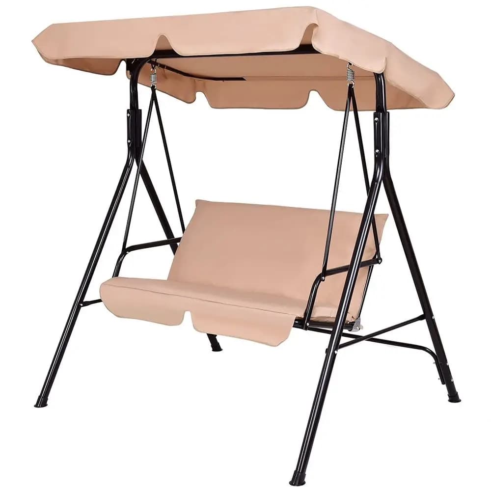 Dondolo da Esterno a 2 Posti, con Tettuccio Regolabile, Struttura in Acciaio Verniciato a Polvere e Sedile Imbottito, Loveseat L
