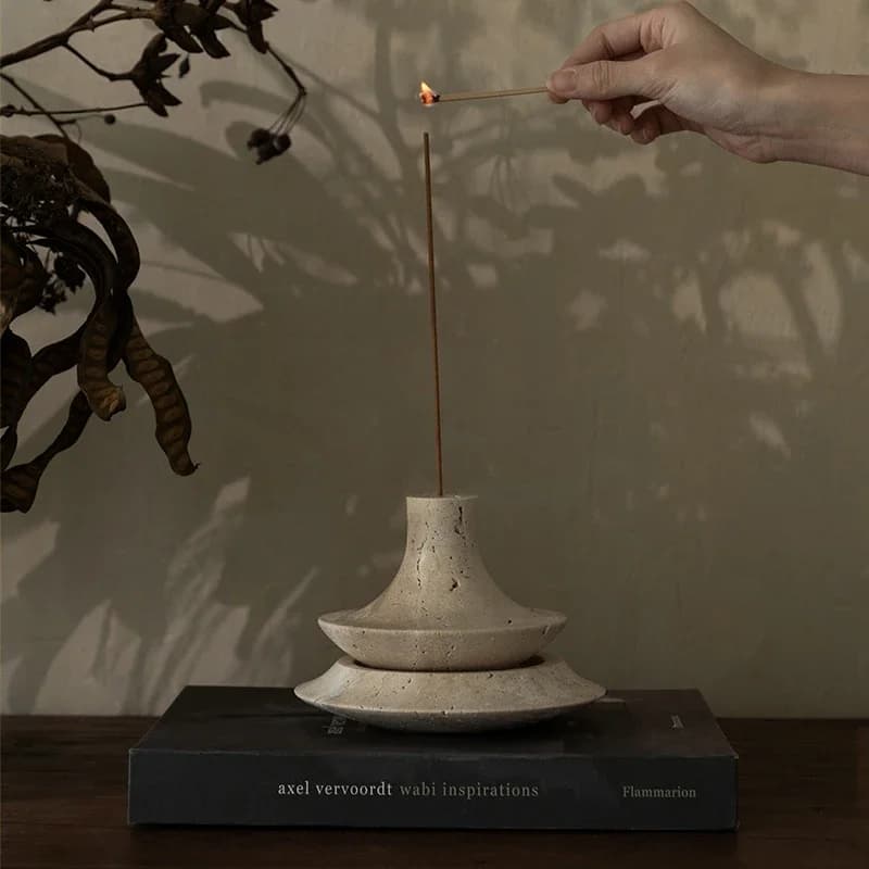 Vintage Travertine Stick Incense Holder Multifunctional Marble Incense Burner