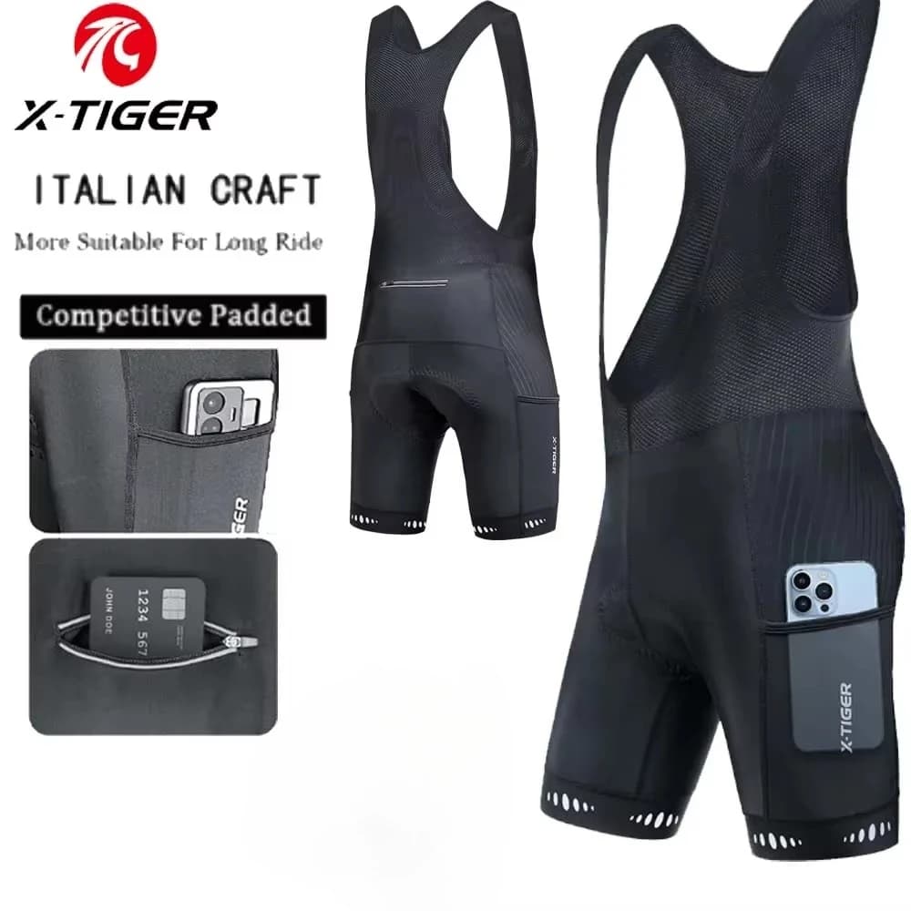 X-TIGER Trousers with cycling straps with back pocket Ice padded men's cycling pants Cycling clothing Men's cycling pants