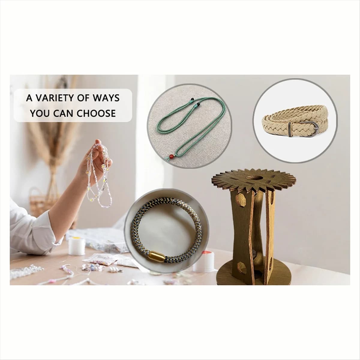 Weaving String with Wooden Handles DIY, Wood Braiding Disk for Friendship Bracelet Looms Slot Kit DIY Hand Rope Braiding