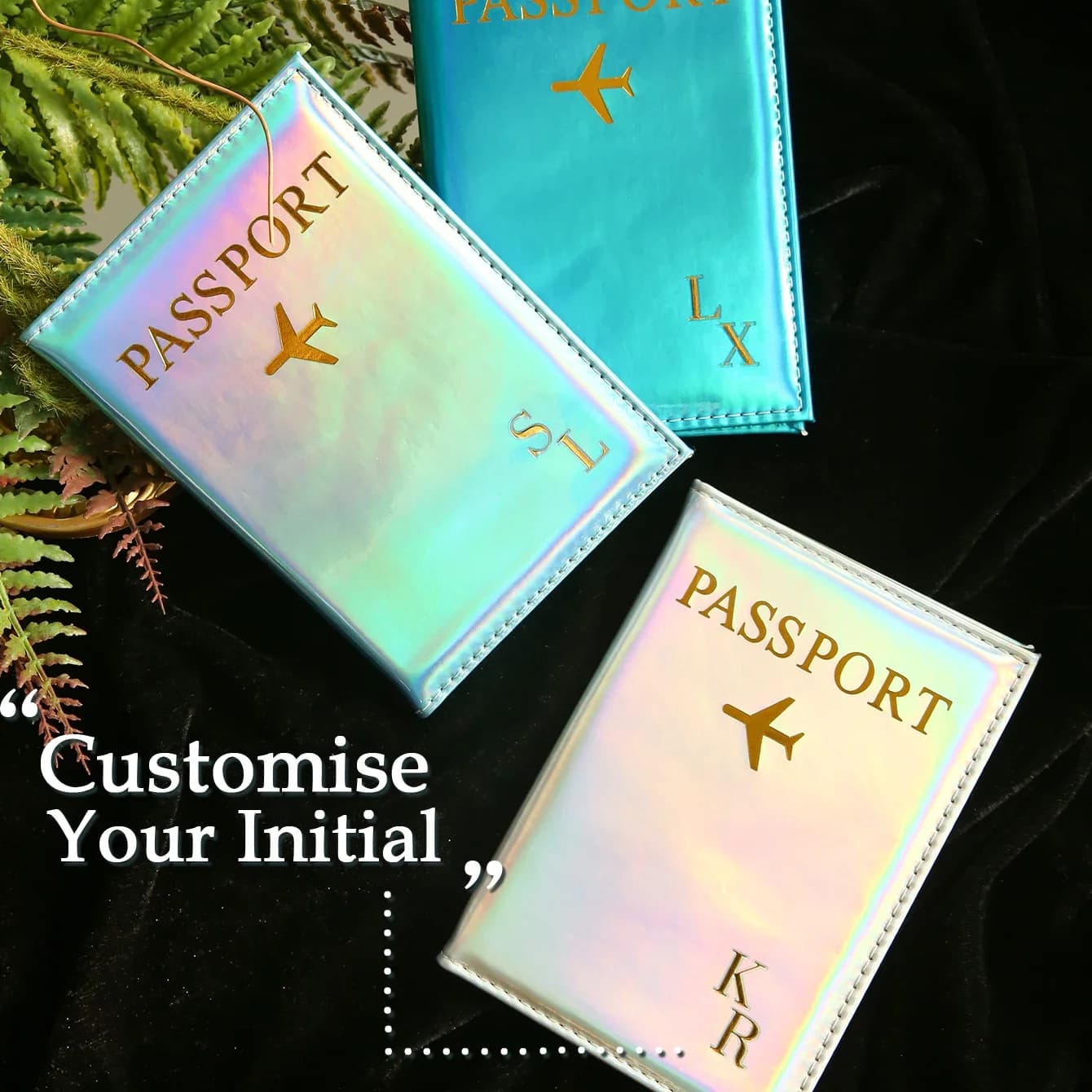 Porta Passaporto Personalizzato con Iniziali in Oro - Copertina in Pelle Iridescente con Incisione Laser, Regalo di Viaggio Unico per i Propri Cari