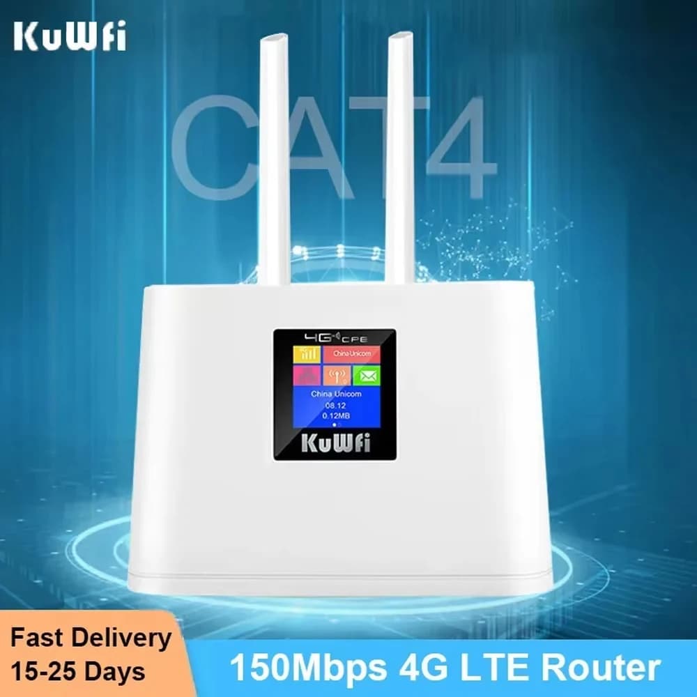 Router Wifi KuWFi 4G Router Lte wireless sbloccato da 300 Mbps Slot per scheda SIM Modem Antenna esterna Hotspot WiFi con display intelligente