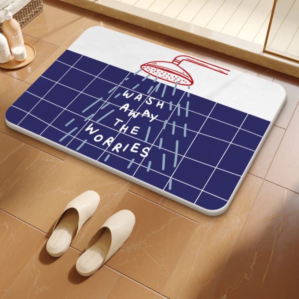 triped Bathtub Singing Quote Bath Mat Quick Dry Entryway Rug Light Blue Stripe Funny Tub Outline Sweet Household Floor Mat