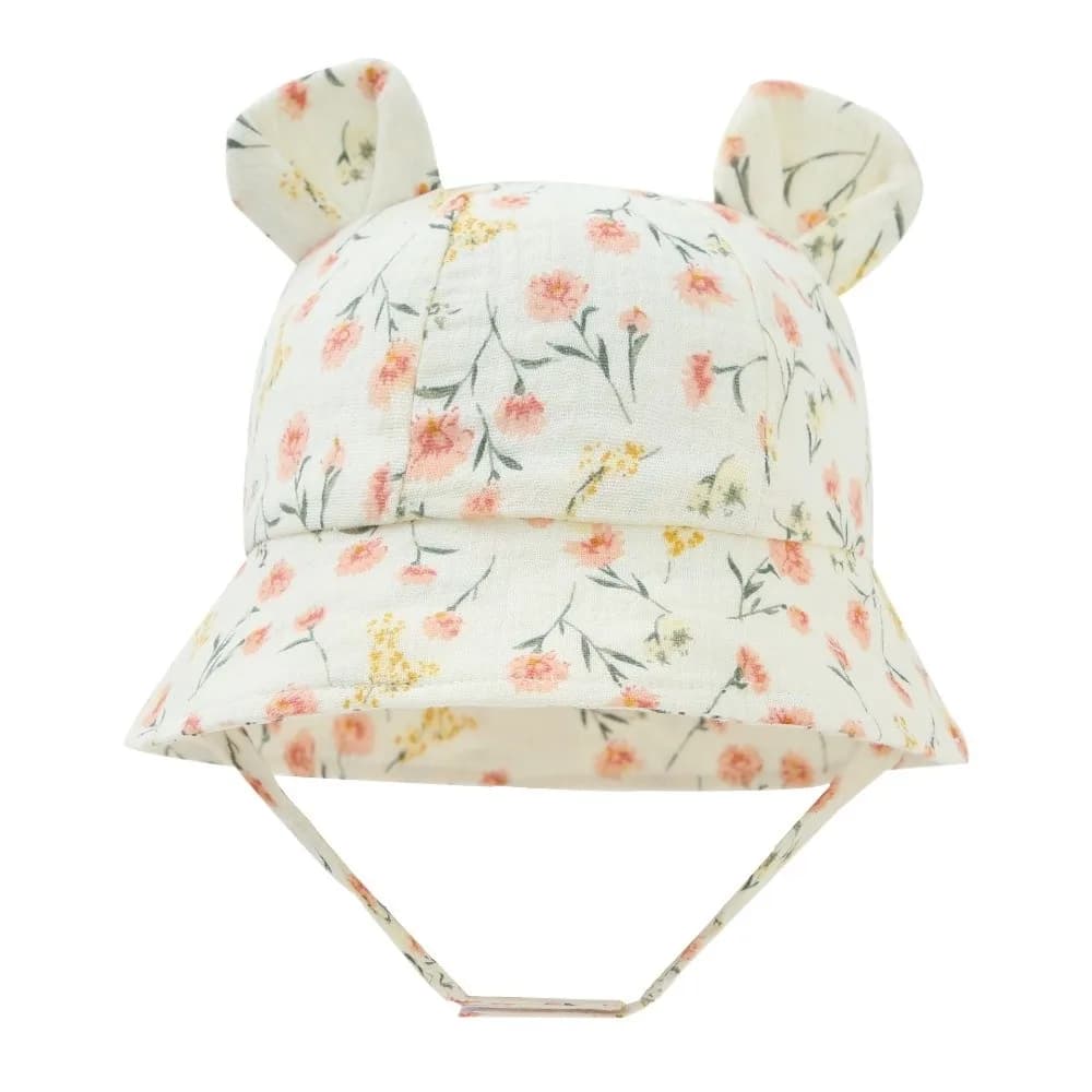 Cappello da sole unisex in cotone per bambini, design stampato regolabile, cappellini da spiaggia per bambini, cappello morbido e traspirante con orecchie di coniglio, abbigliamento per neonati