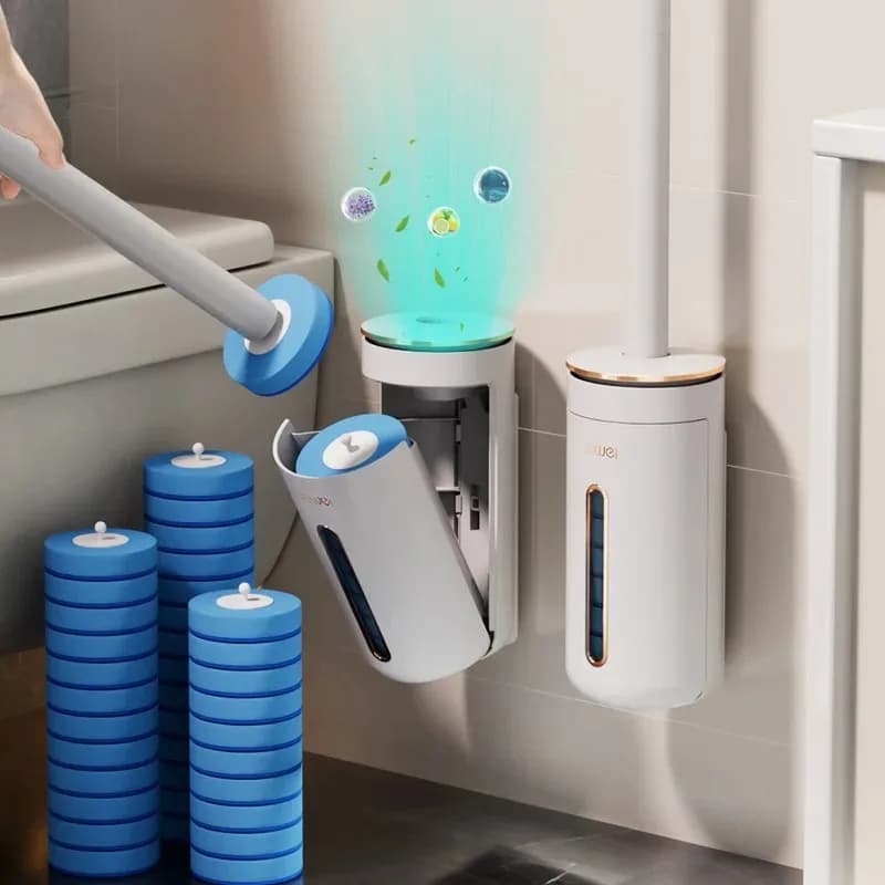 Detergente per scopino usa e getta a parete con testina da 8/16/24 pezzi Accessori per WC con manico lungo per bagno
