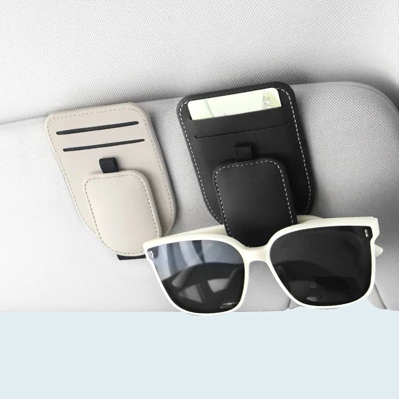 Porta occhiali da sole per auto Clip per occhiali per visiera parasole Gancio per occhiali in pelle multifunzione Clip per biglietti portatile