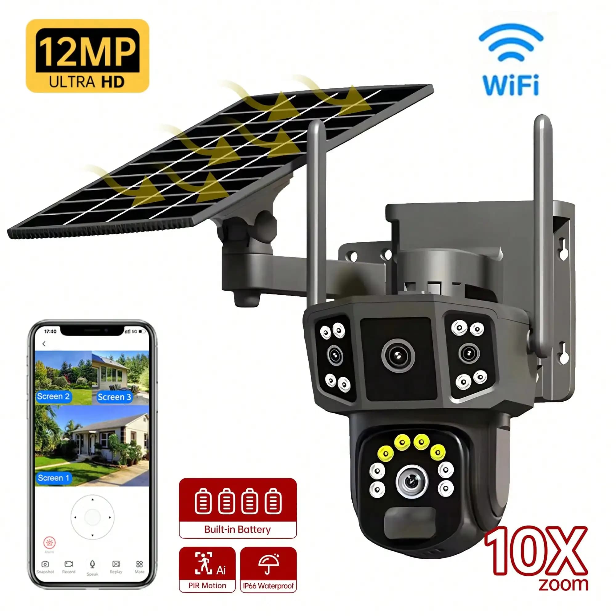 Telecamera di Sicurezza 4K/8MP Alimentata a Energia Solare, Telecamera di Sicurezza Esterna Alimentata a Energia Solare, 360° ° Telecamera Panoramica da Esterno, Sicurezza Domestica WiFi