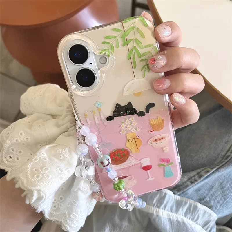 Cover Nera Creativa Y2K con Gatto Nero Cartone Animato per iPhone 17 16 15 14 13 12 11 Pro Max - Stile Ins Girl Carino