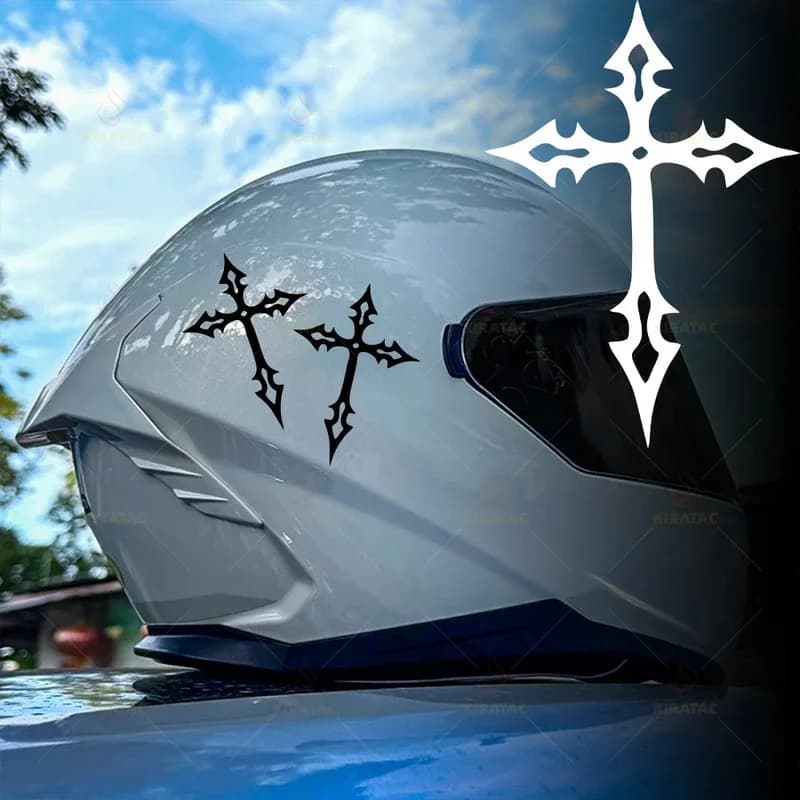 Adesivi Creativi a Forma di Croce e Fulmine per Moto, Impermeabili, Decorazioni Fai-da-Te per Casco, Serbatoio, Parafango, Decalcomanie Autoadesive in Vinile