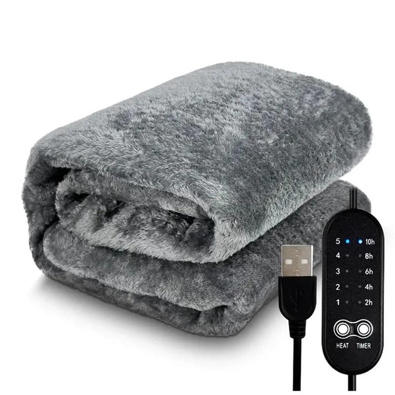 ABUH-Electric Heating Blanket USB Heater Blanket Plush Winter Warm-Up Adjustable Temperature Timing Heating Pad 150X160 Cm