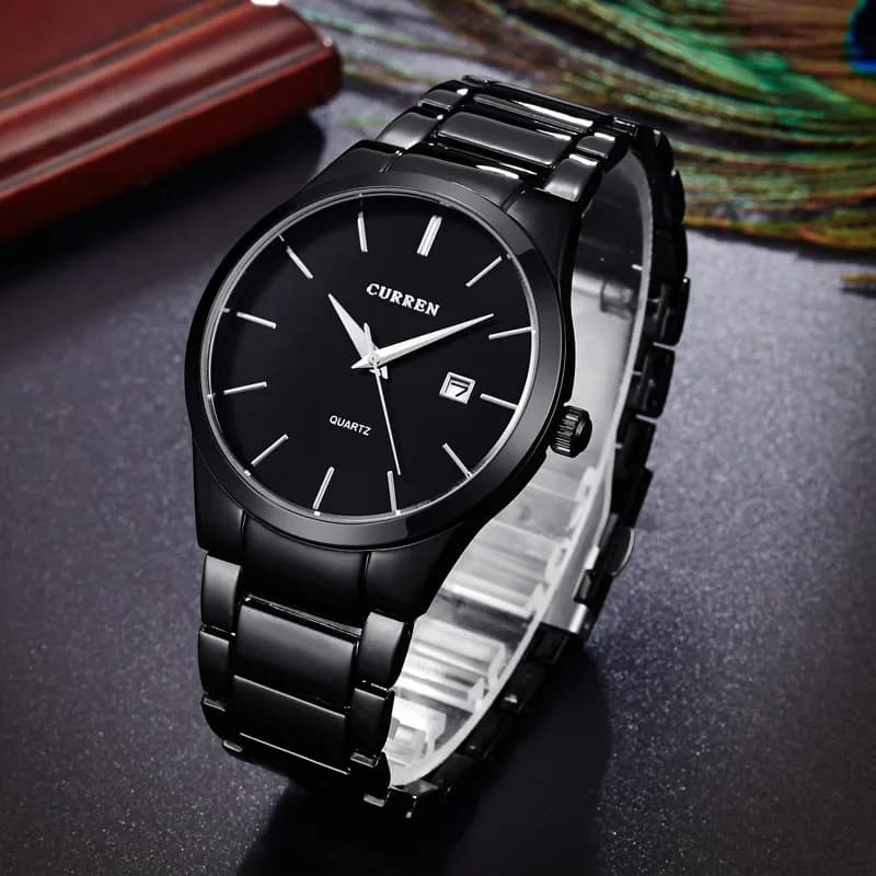 Men's Fashion Simple Watch, Thin Steel Strap, Waterproof Wrist Watch for Men, Quartz Business Calendar Watch