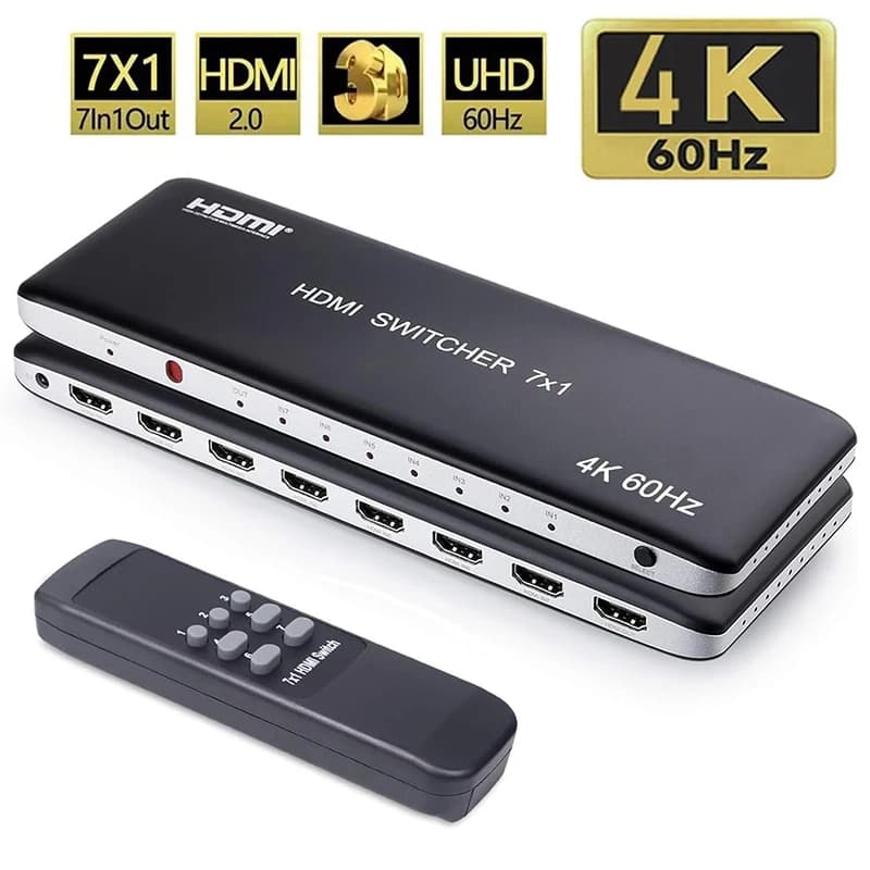 Switch HDMI a 7 porte 7x1 4K a 60Hz Selettore switcher HDMI 2.0 7 in 1 uscita Supporto HDR HDCP 2.2 per PS5 Xbox Series X NS Switch PC TV
