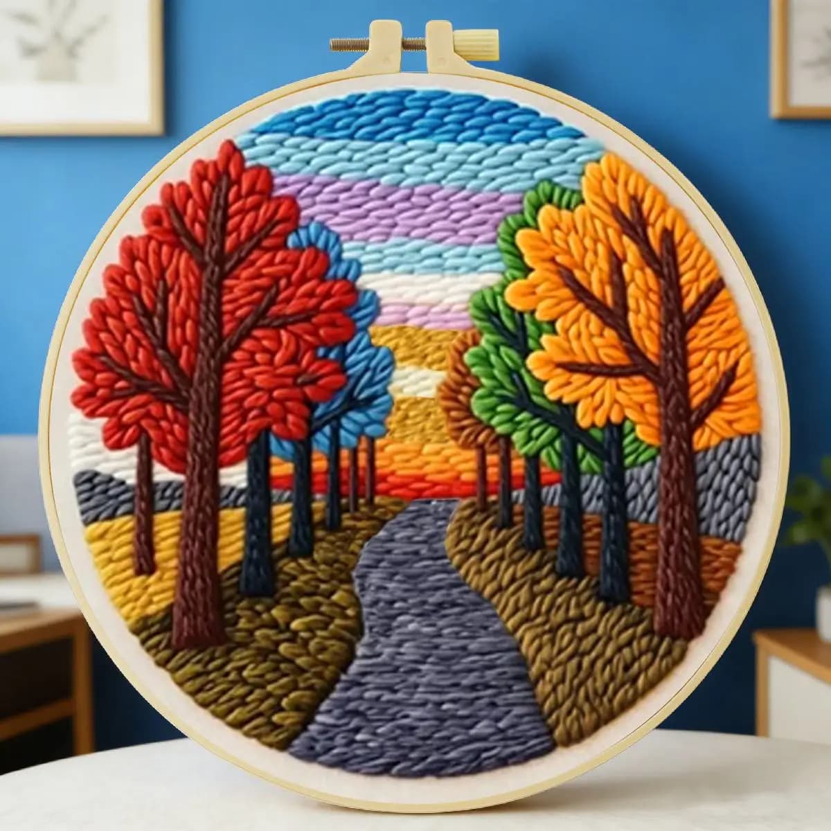Kit per ricamo punch needle 20x20 cm (7,87 pollici) con paesaggio, per ricamo a punto, ricamo a maglia, fai da te, regalo fatto a mano, arte del cucito