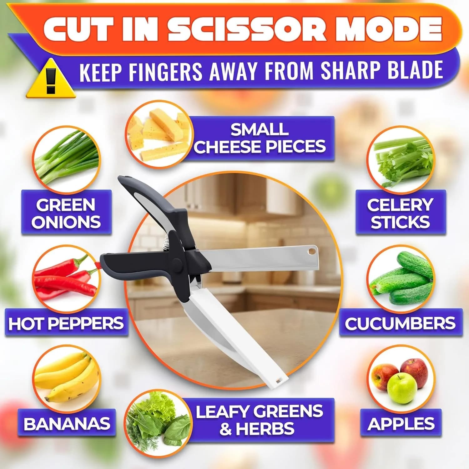 Stainless Steel Multi-Functional Vegetable Scissors 24.5x6.5x2.8cm Herb Cutter Kitchen Tool for Efficient Food Preparation