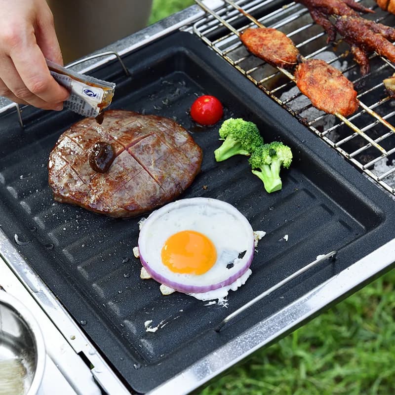Non Stick BBQ Grill Pan Outdoor Charcoal Roasting Plate Iron Griddle Cooking Tool Accessories