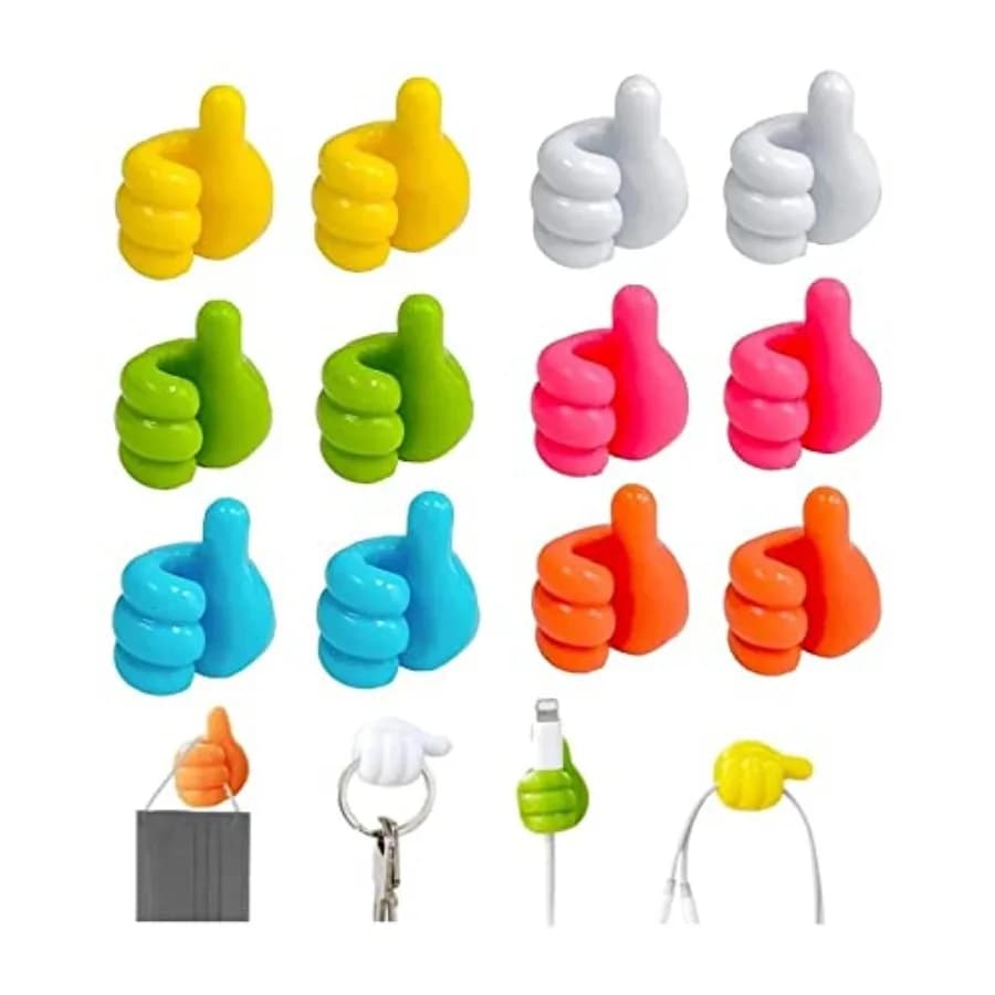 Ganci per pollice autoadesivi 16 pezzi Ganci da parete per pollice in silicone creativo Chiave Spazzolino Supporto per gancio per pollice per cavo dati Cuffie Ho