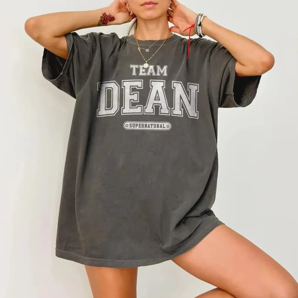 T-shirt Dean Winchester Team per i fan di Supernatural, maniche corte estive, abbigliamento casual per tutti i giorni, sport all'aria aperta disponibili