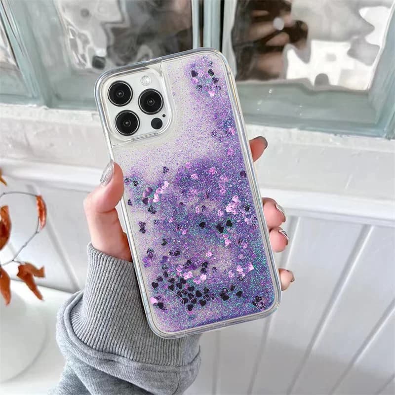Cover per telefono con sabbie mobili dinamiche per iPhone 16 Pro Max 15 17 Pro Custodia con paillettes Sabbia Amore Cuore Trasparente Jelly Soft Coque Carcas Hull