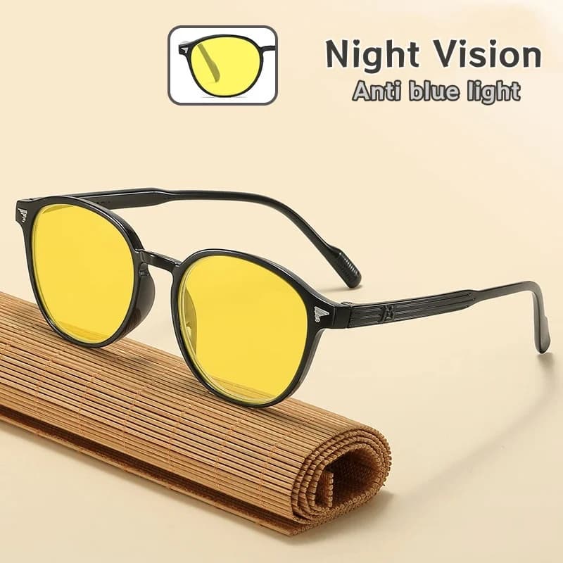 Round Frame Yellow Lens Night Vision Glasses for Men Women Ultralight Blue Light Blocking Eye Protection Eyewear for Driving