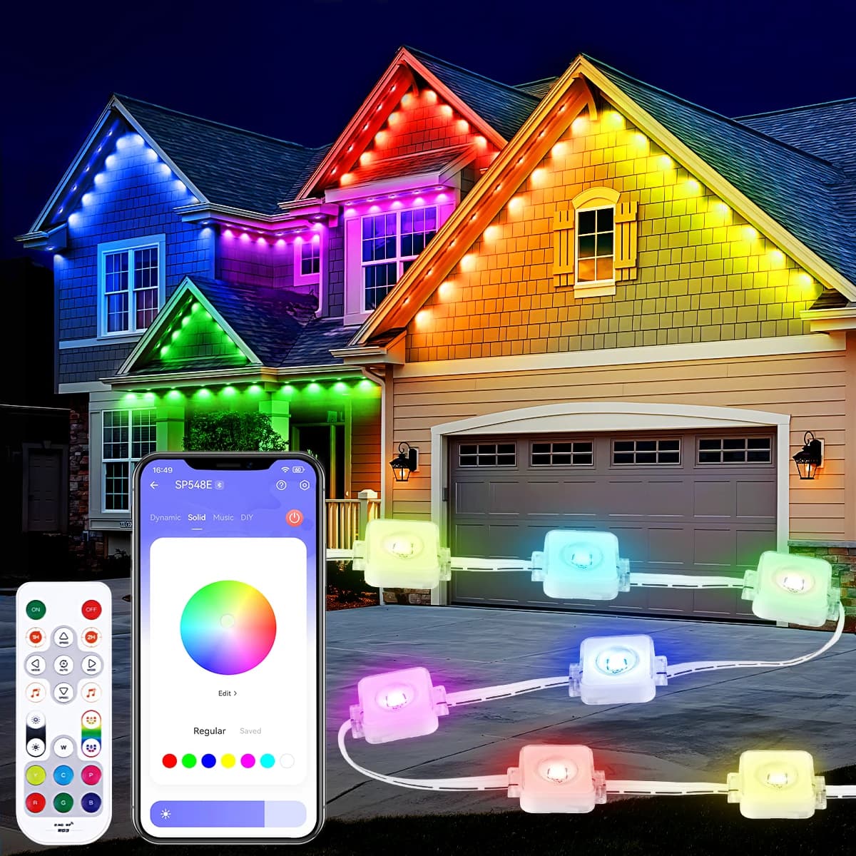 Permanent exterior lights, 100-foot RGBIC outdoor lights/150 feet with LED lights 60/90, waterproof IP67, 100 scene modes