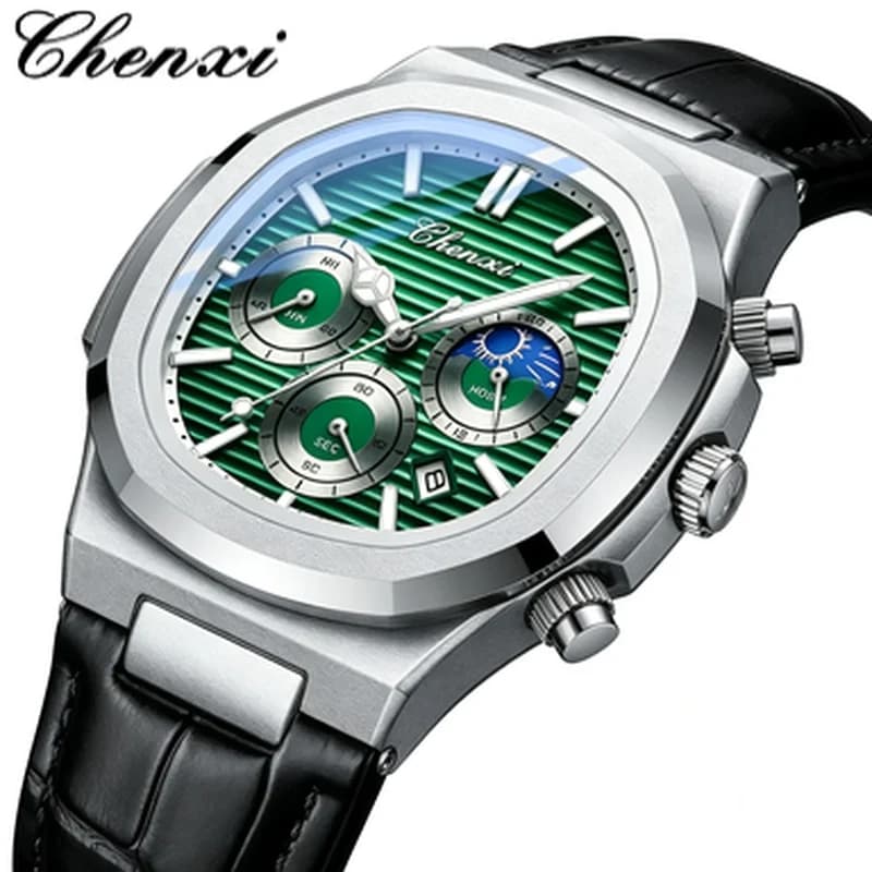 2026 CHENXI Luxury Men Square Wristwatch High‑end Leather Strap Chronograph Quartz Clock Waterproof Male Daily Watch