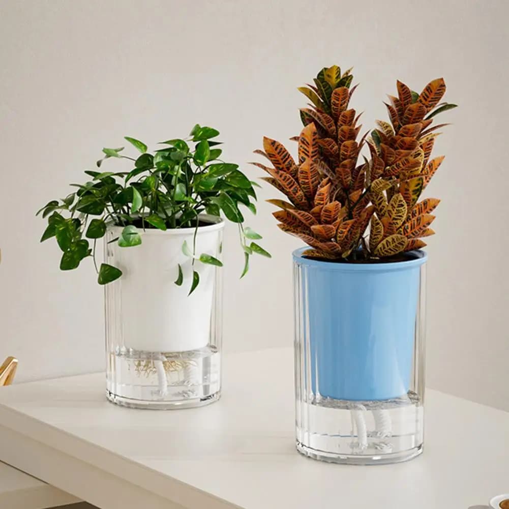 Lazy Flowerpot Self-watering Flowerpot Self Watering Planter Pot with Drainage Hole Indoor Outdoor Hydroponic Flower Container
