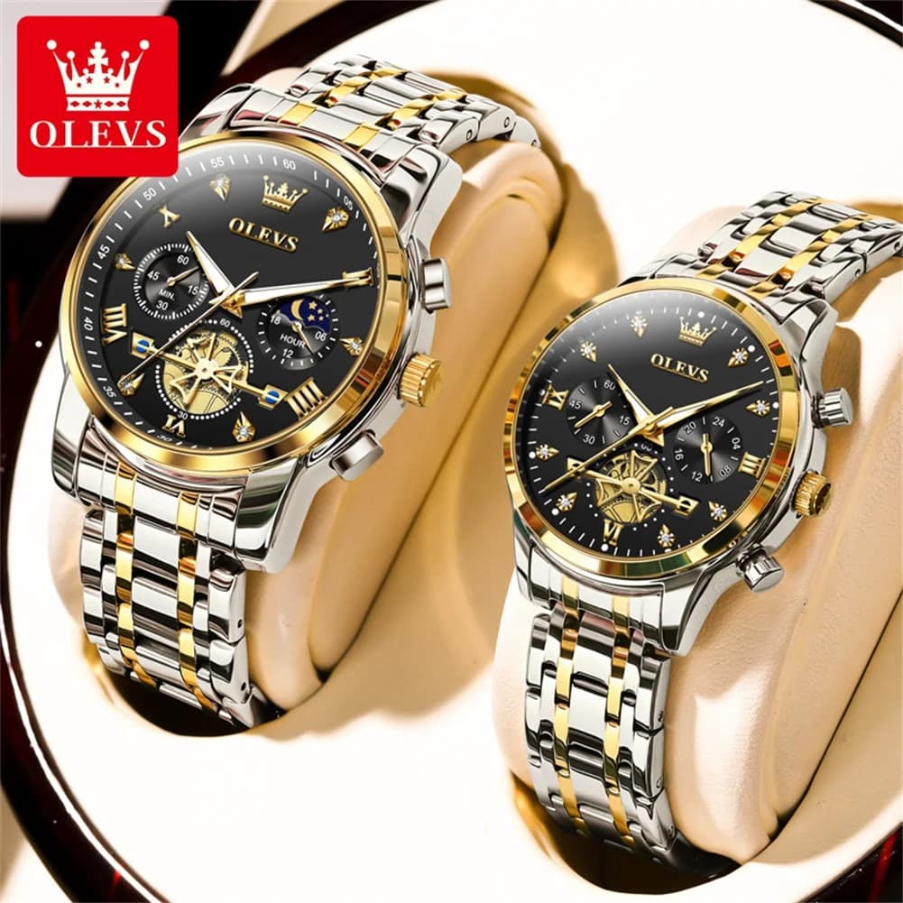OLEVS Couple Watches Fashion Trendy Quartz watch brand original multifunctional for lover men's and women's watch waterproof