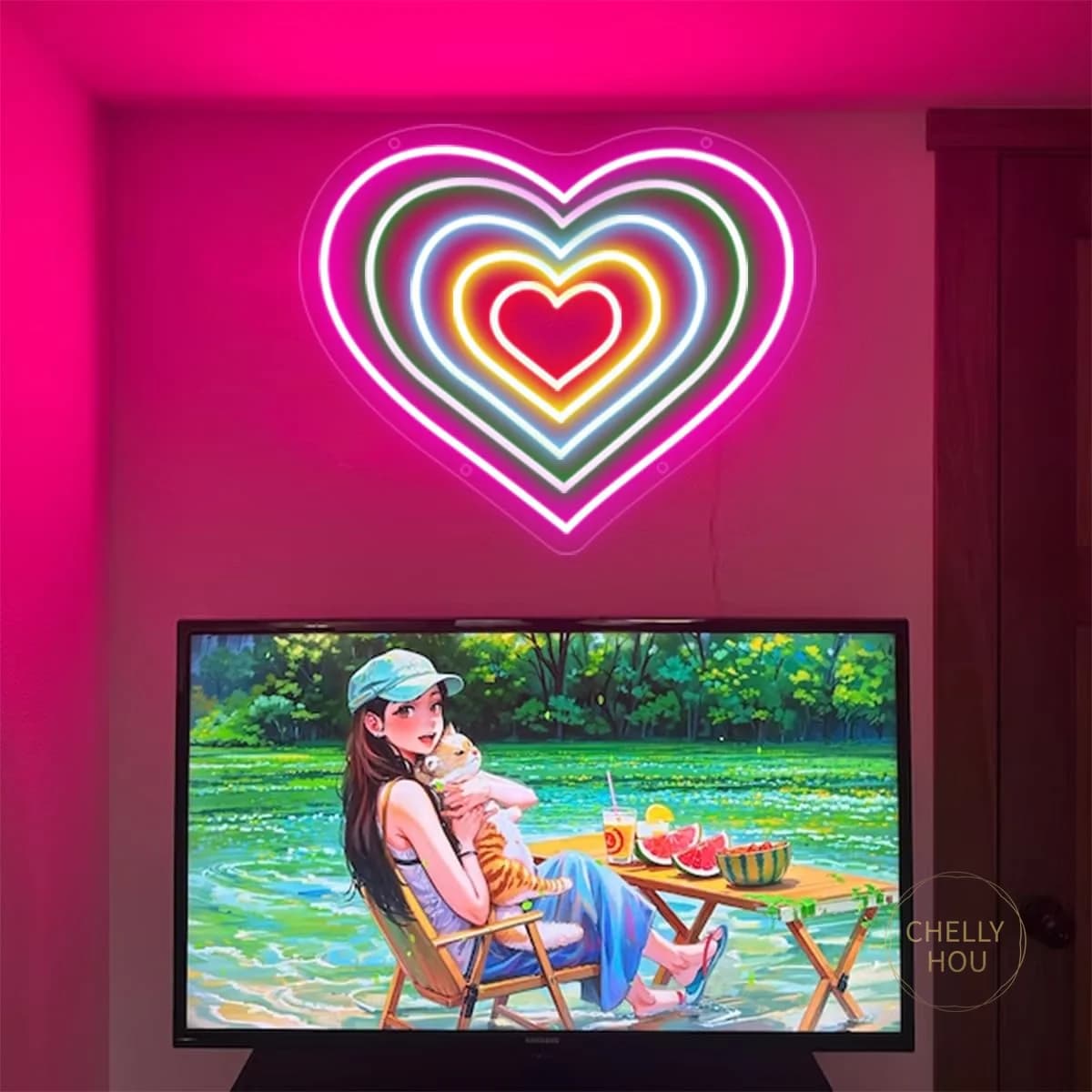 Insegna al Neon LED 'Happy Valentine', Luce Romantica a Forma di Cuore per Decorazione Murale, Regalo Perfetto per Anniversario e Matrimonio